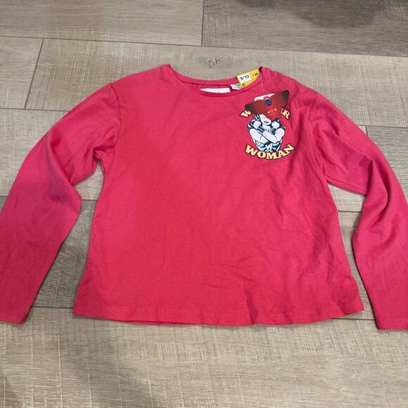 LEFTIES GIRLS PINK LONG SLEEVE SUPER WOMAN SHIRT 9/10 NEW - Picture 1 of 7